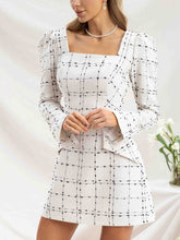 Square Neck Tweed Chic Long Sleeve Mini Dress
