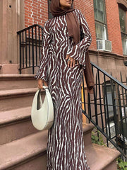 Unique Print Boat Neck Bell Sleeve Bias Cut Maxi Dress