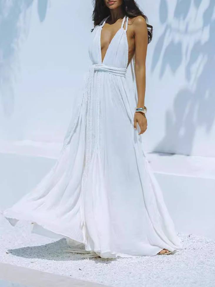 Tie-String Solid Color Dress