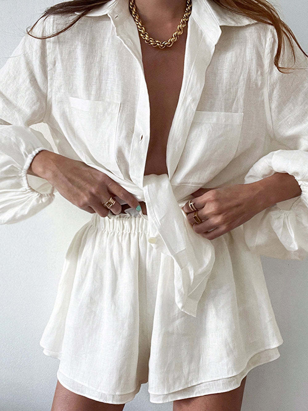 Casual Linen Shorts Set
