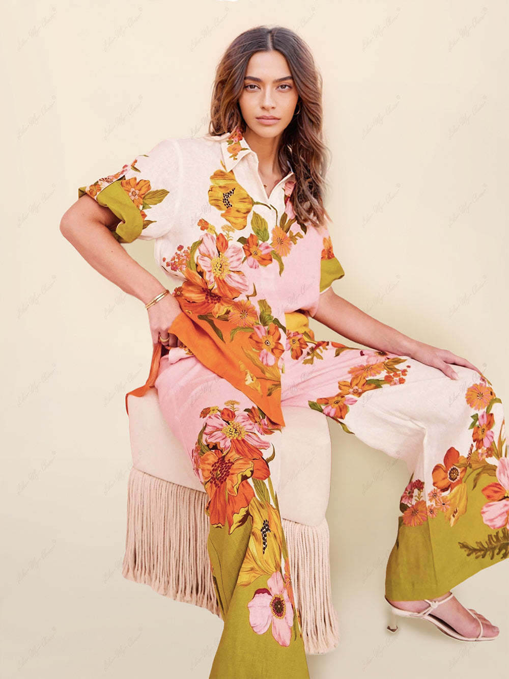 High Waist Printed Wide Leg Pants
