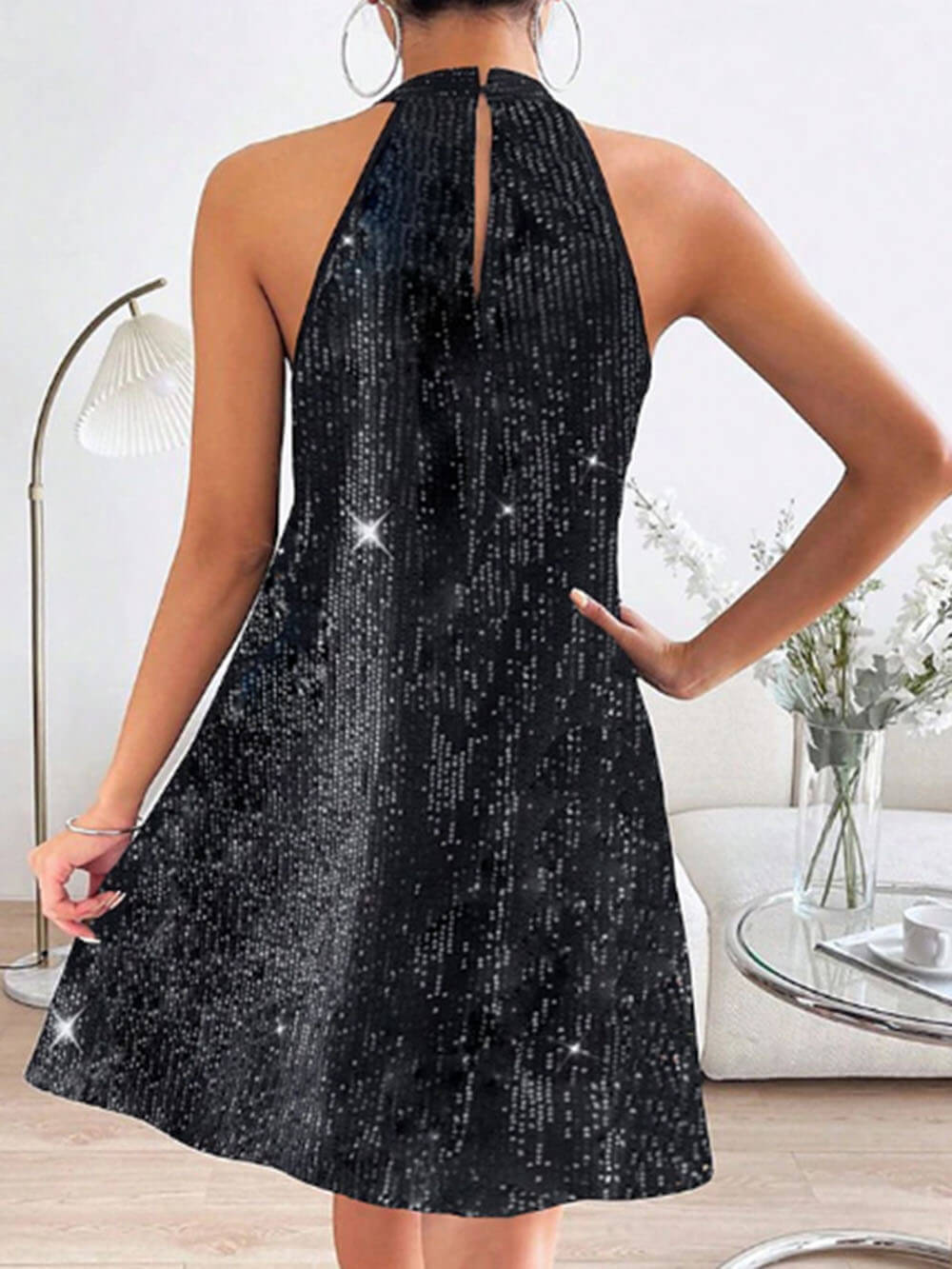 Chic Halter Off-Shoulder Sequin Dress