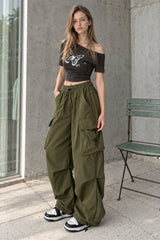 Casual Straight Wide Leg Pockets Joggers Trousers