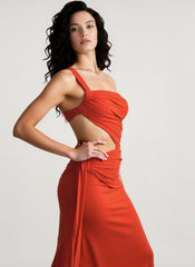 One Shoulder Ruched Backless Bodycon Maxi Dress