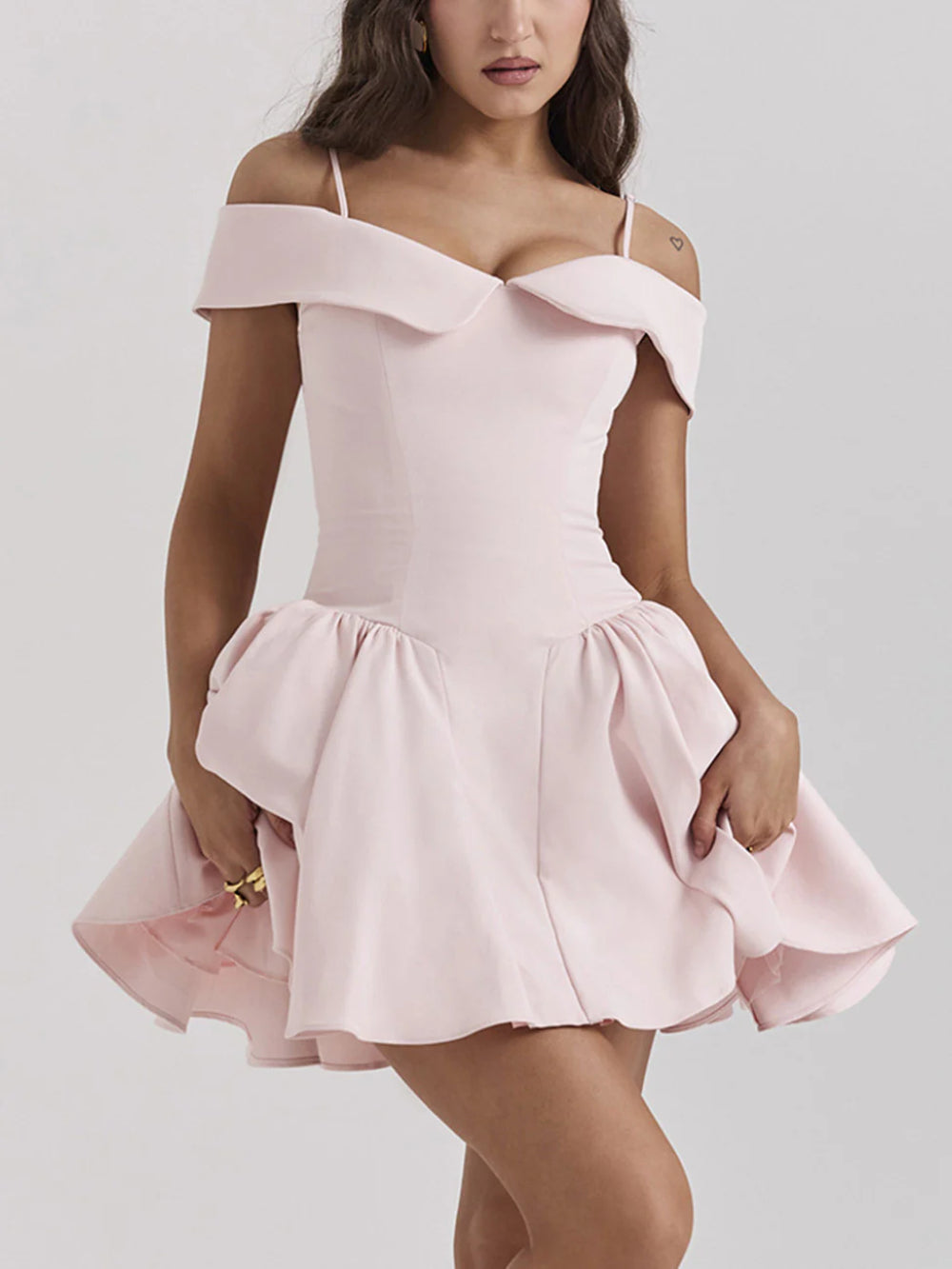 One Shoulder Ruched Puffy Sleeve Mini Dress