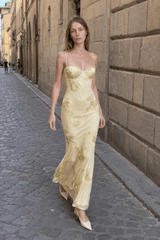 Strapless Floral Embroidered Maxi Dress