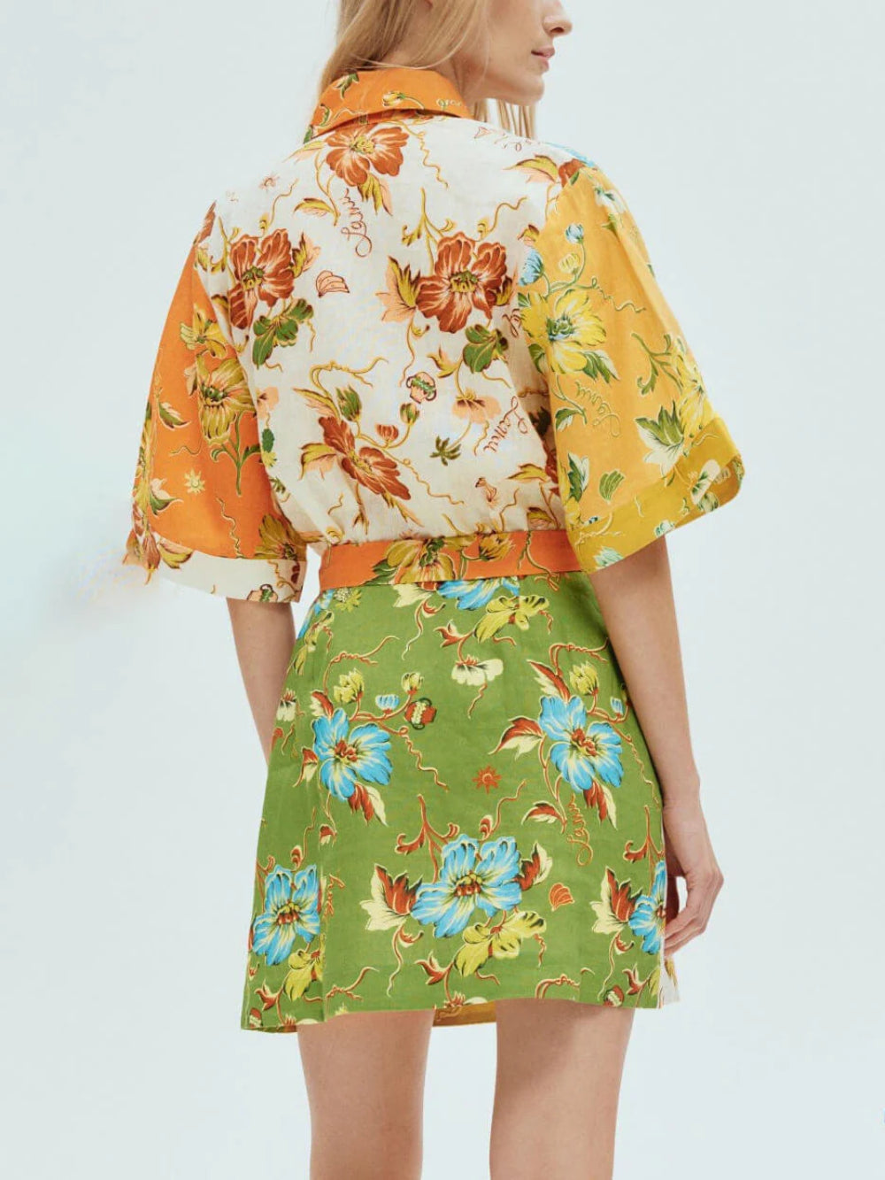 Contrasting Floral Print Unique Mini Dress