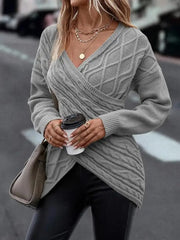 V-Neck Solid Color Knitted Pullover