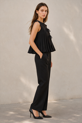 Solid Ruffled Tie Linen Cotton Shirt Tank Top