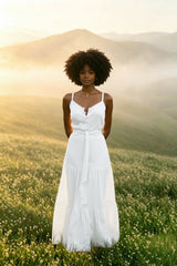 DressBetty - Elegant V Neck Tunic Ruffles Maxi Dress