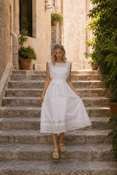 Linen Embroidered Tank Vacation Dress