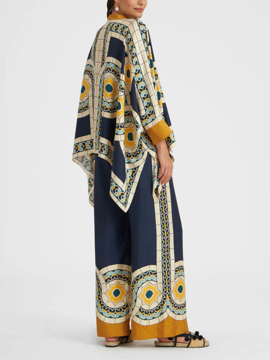 Retro Floral Print Stand Collar Top