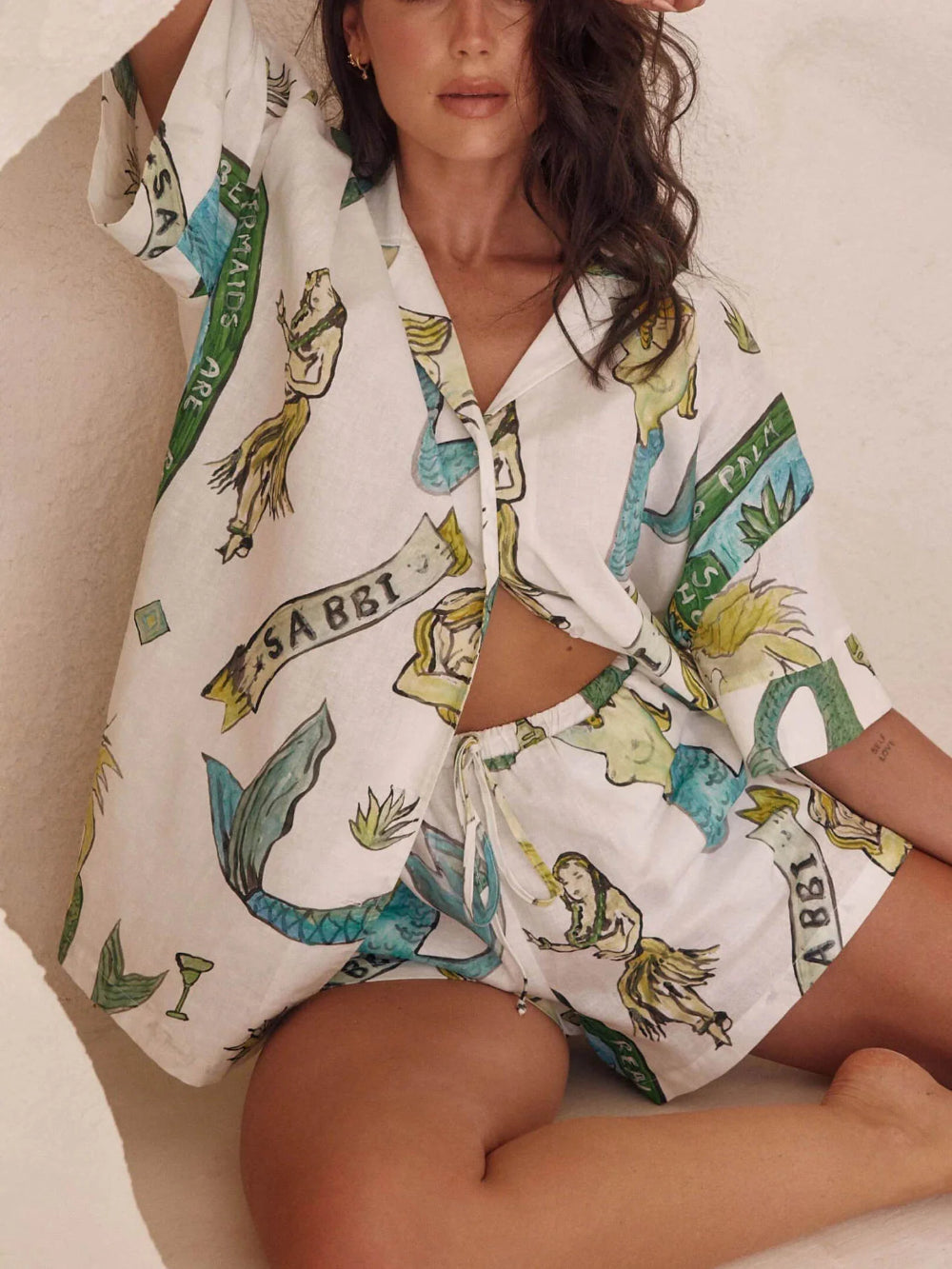 Mermaid Print Loose Shorts Set