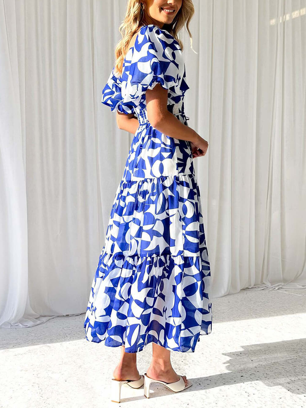 Elegant Floral Off-Shoulder Puff Sleeve Dress