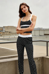 Contrast Polka Dot Sexy Tank Pants Two Piece Set