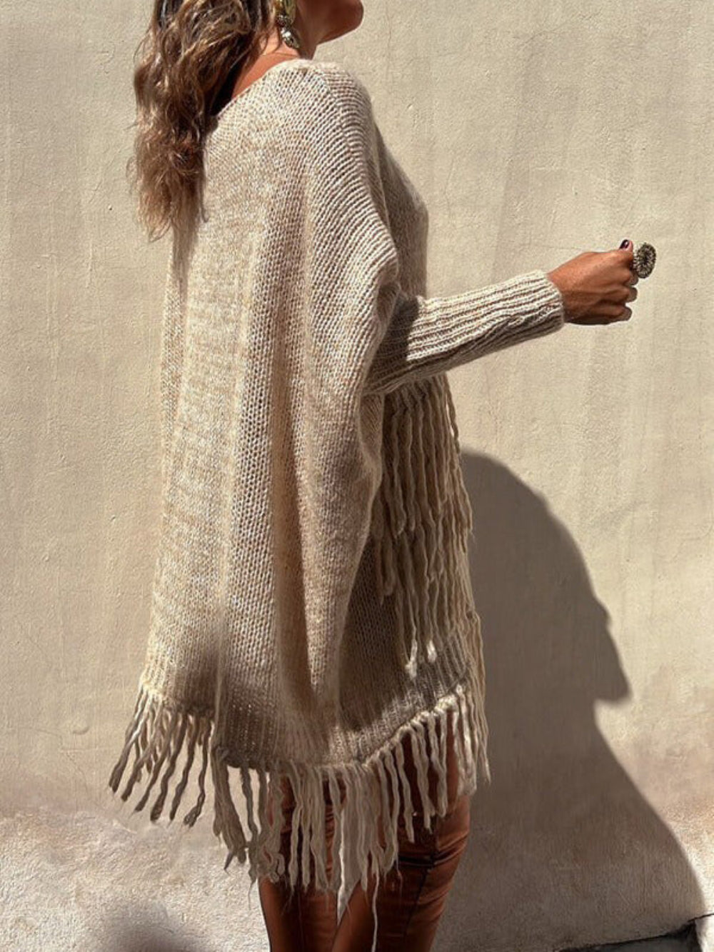 Loose Fit V-Neck Tassel Knit