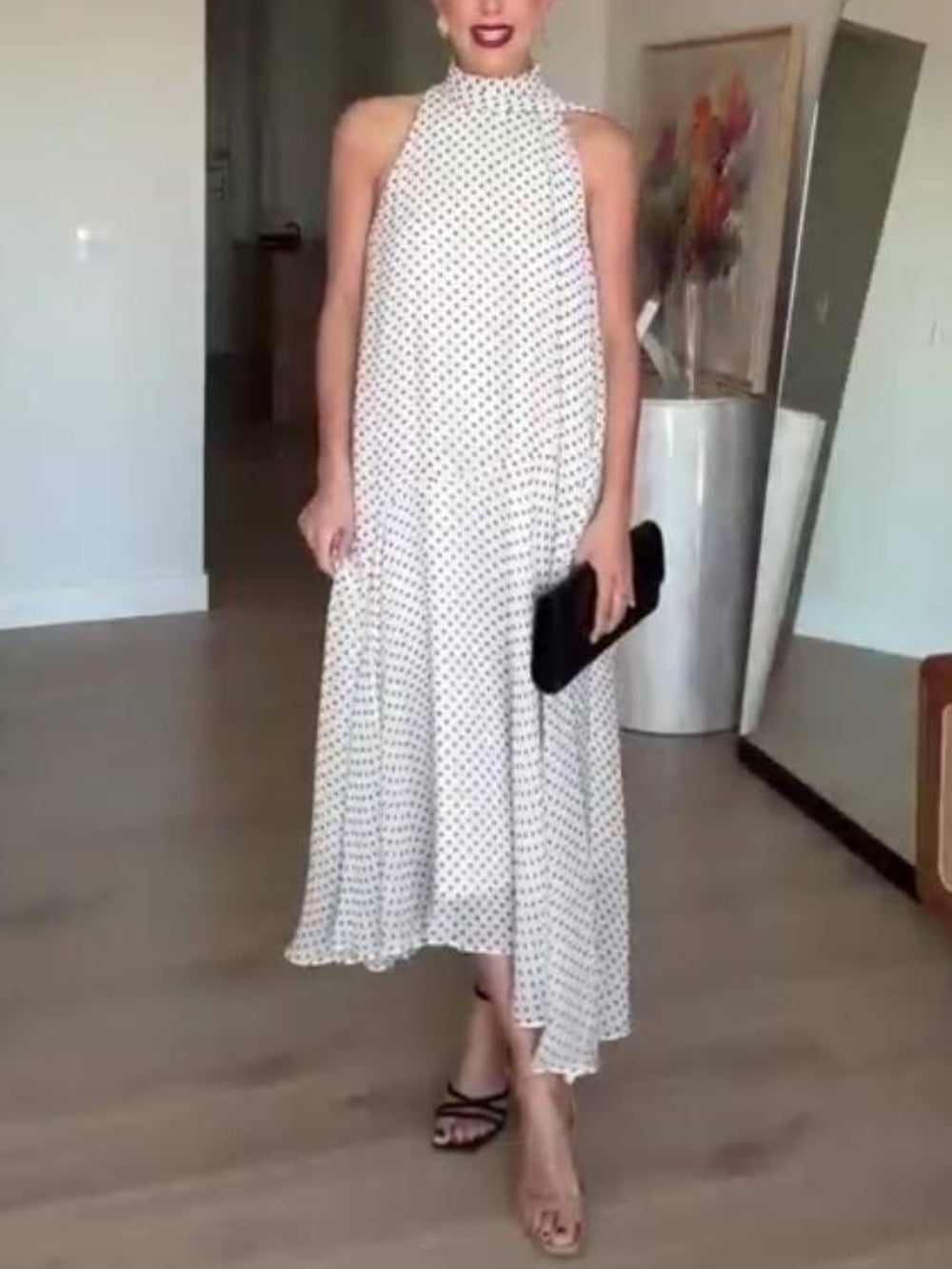 Sexy Sleeveless Polka Dot Halter Neck Dress