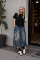 Multi Pocket Ruched Cargo Relaxed Straight Jeans