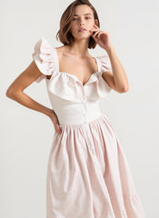 Ruffle Striped Square Collar Midi Dress