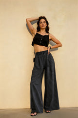 Striped High Waisted Wide Leg Straight Pants