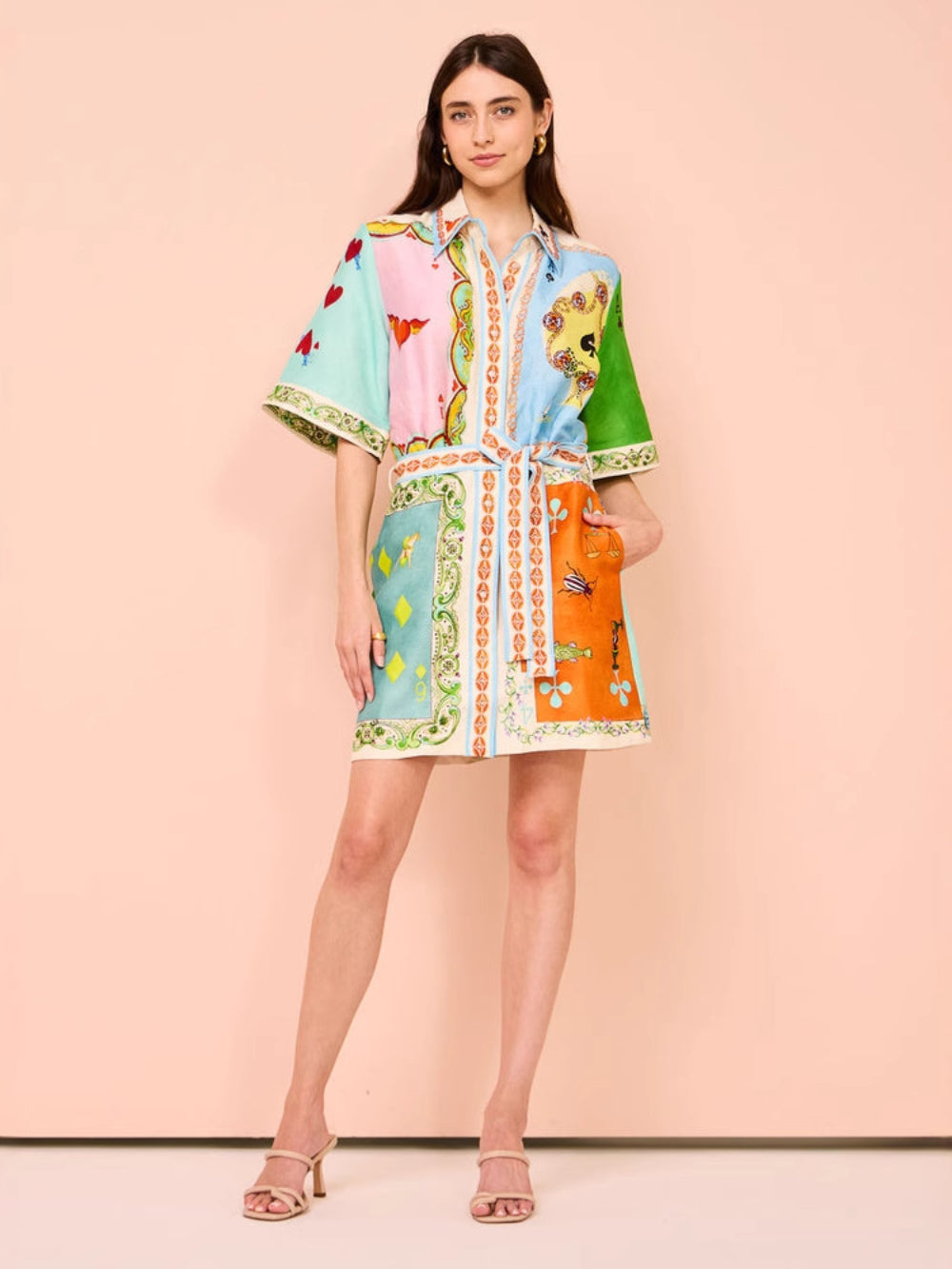 Playful Printed Button-Up Shirt Dress