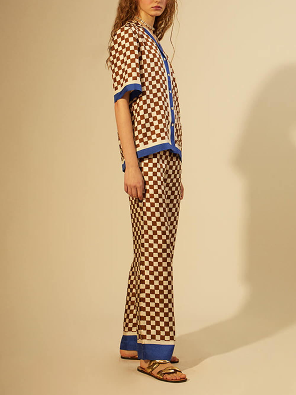 Checkerboard Stripe Splicing Pants