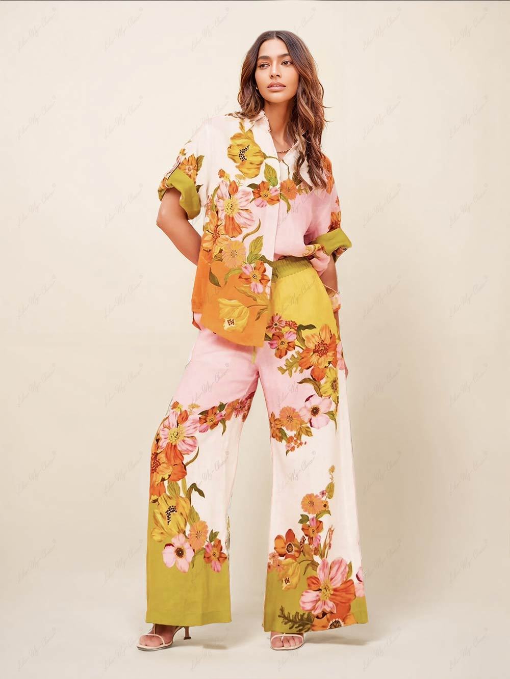 High Waist Printed Wide Leg Pants