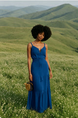 DressBetty - Elegant V Neck Tunic Ruffles Maxi Dress