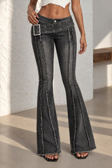 Studded Belt Low Rise Flare Jeans