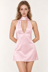 Deep V Backless Ribbon Cocktail Dress