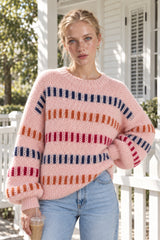 Open Knit Multicolor Stripe Sweater