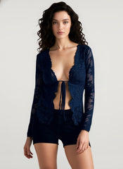 Y2K Lace Sheer Long Sleeve Spicy Crop Top