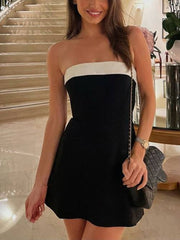 Color Block Tube Top Fitted Mini Dress