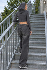 Cropped Deep V Full Zip Hoodie