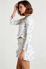Short Cardigan Hollow Out Long Sleeve Floral Shorts Loungewear Two Piece Set