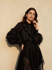 Dark Frill Batwing Sleeve Top