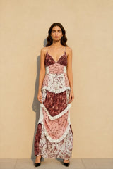 Boho Tie Shoulder Patchwork Floral Dress