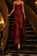 Satin Ruffle Trim Party Dress