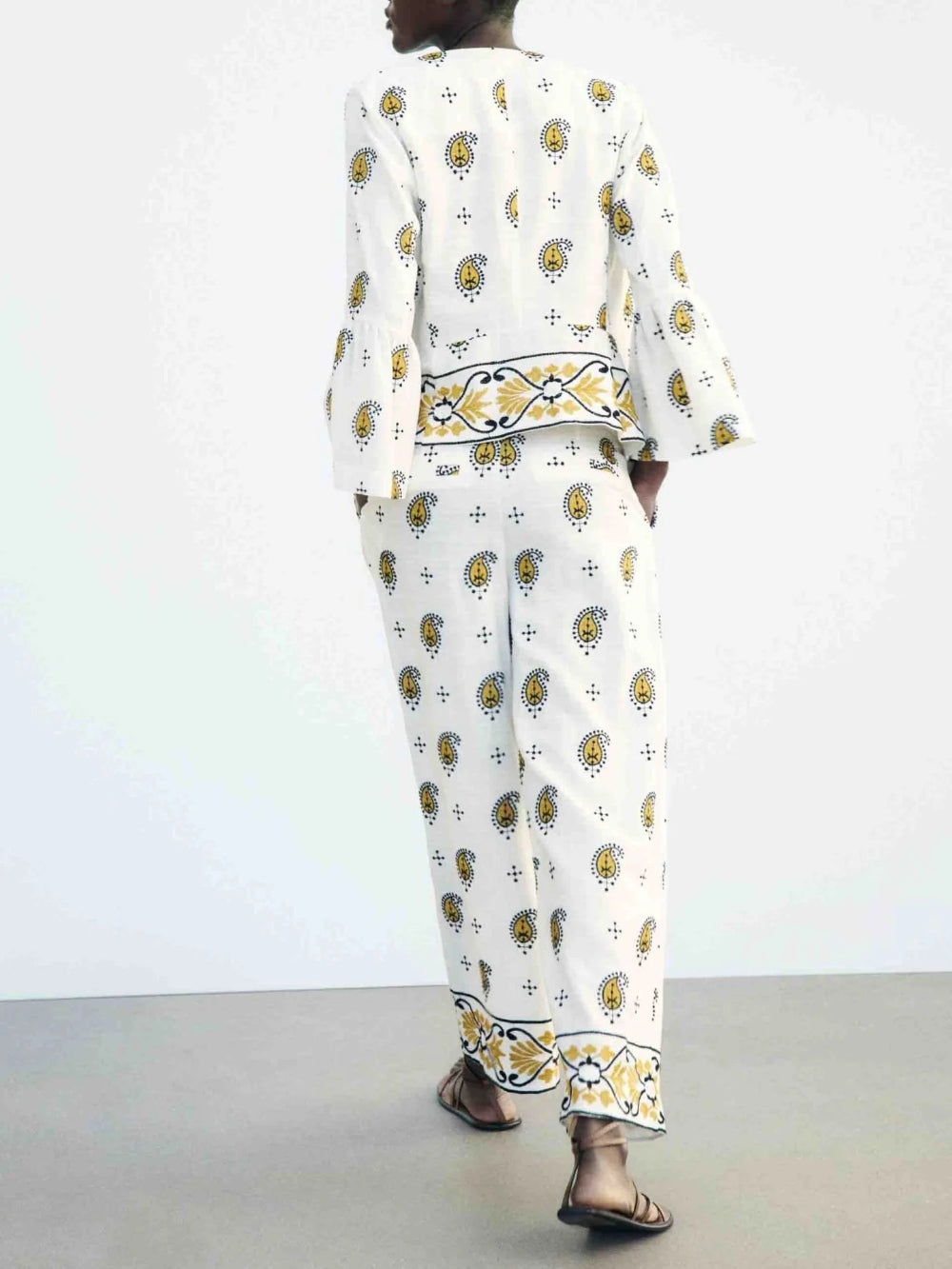 Printed Trumpet Sleeve Loose Shirt
