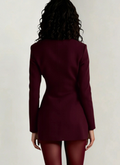 Solid Tailored Deep V Neck Slim Waist Mini Dress