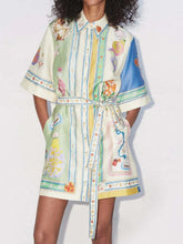 Exquisite Oil Painting Print Lace-Up Cardigan Mini Dress