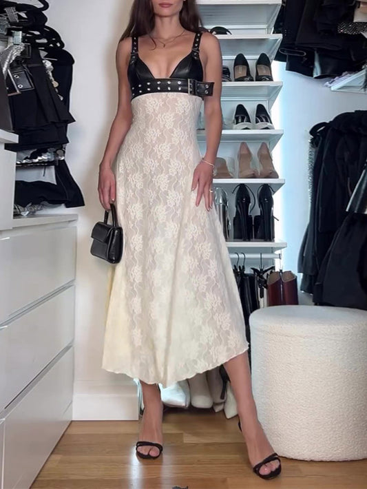 Floral Lace Leather Dress