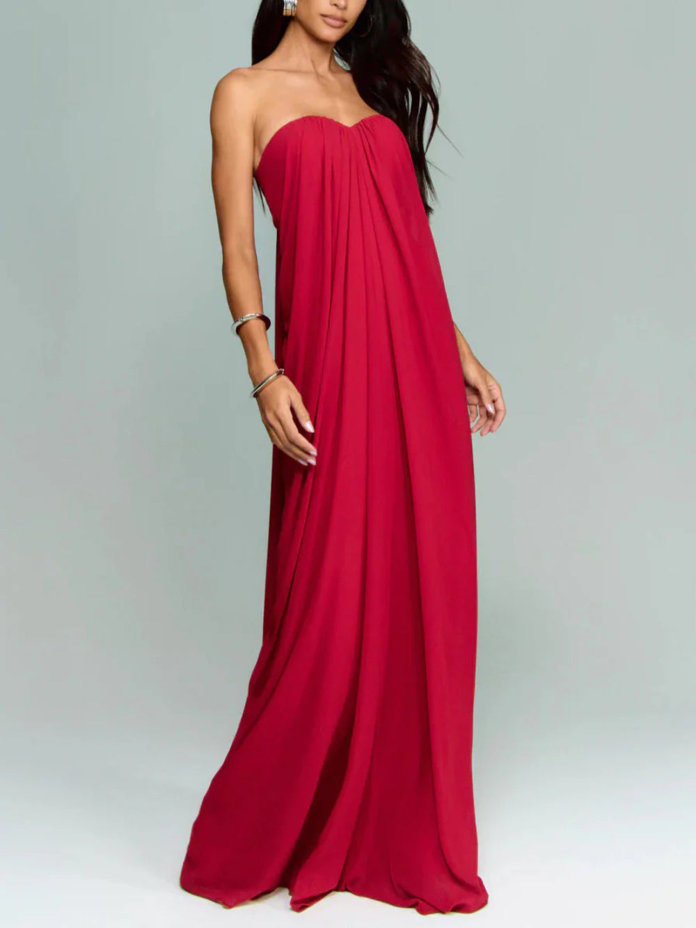 Elegant Strapless Chiffon Maxi Dress