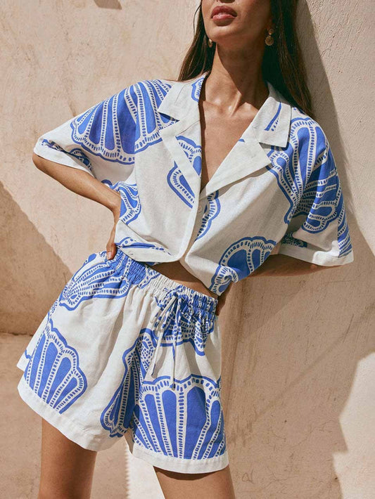 Ocean Shell Print Shorts Set