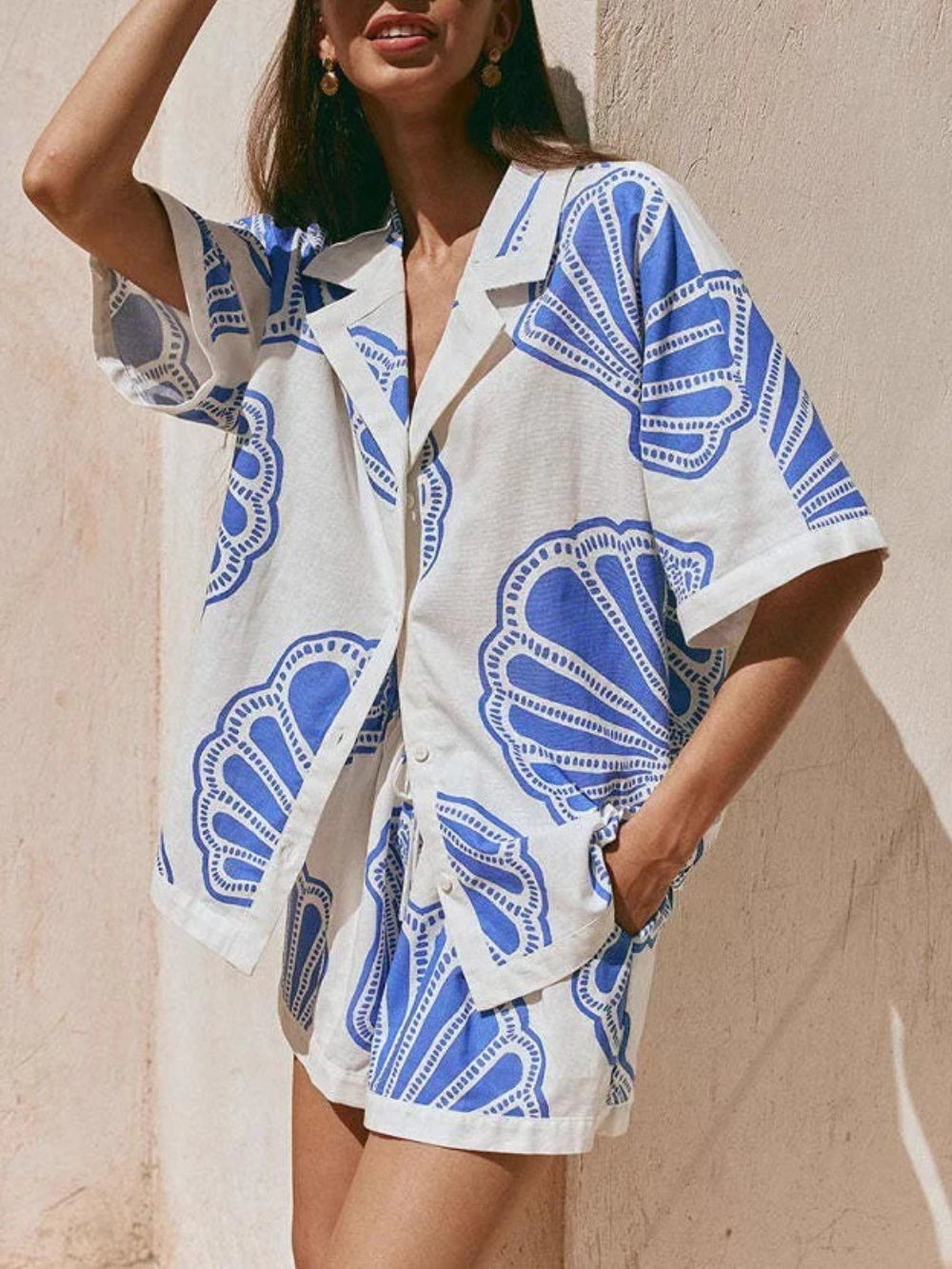 Ocean Shell Print Shorts Set