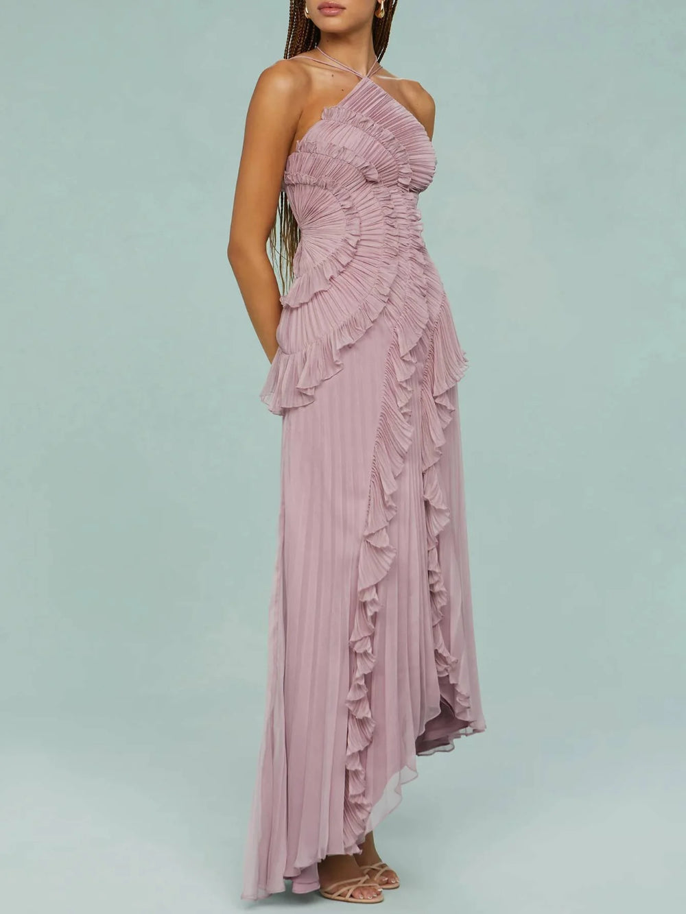 Ruffled Ruched Slimming Midi Dress