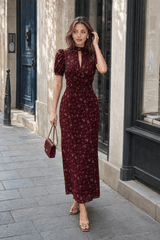 Elegant Floral Deep V Bodycon Maxi Dress