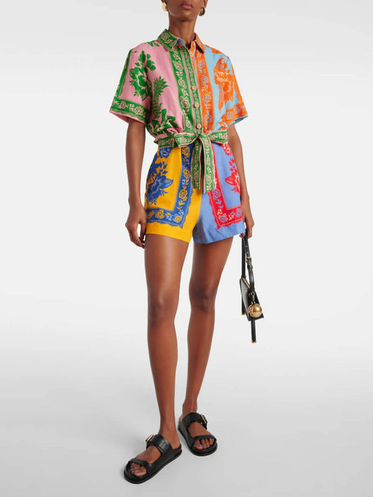 Vintage Floral Print Belted Jumpsuit