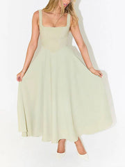 Sling Square Collar Elegant Large Swing Midi Dress