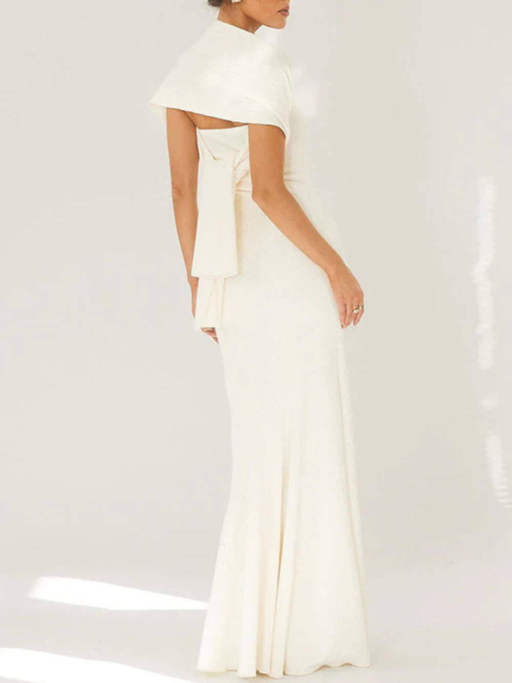 Waist-Tied Strapless Cape Dress